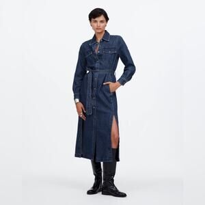 Madewell Denim Tie-Waist Midi Shirtdress in Avenida Wash Size 6 NT566